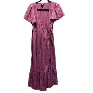 A New Day Light Purple Flutter Sleeve V Neck Midi/Maxi Wrap Dress Size M